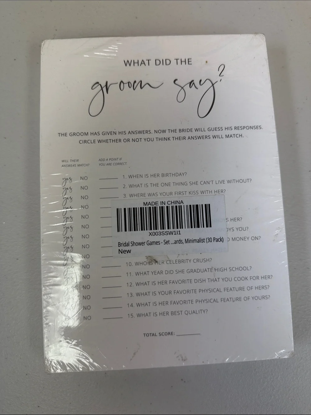 Minimalist Bridal Shower Game Cards - White (30 Pack)